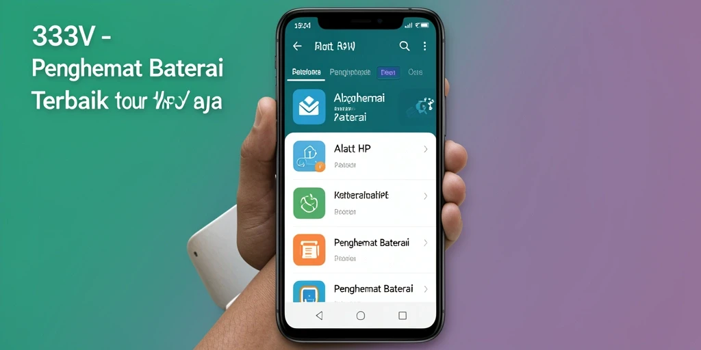Screenshot <strong>333V</strong> menunjukkan antarmuka aplikasi penghemat baterai yang intuitif.