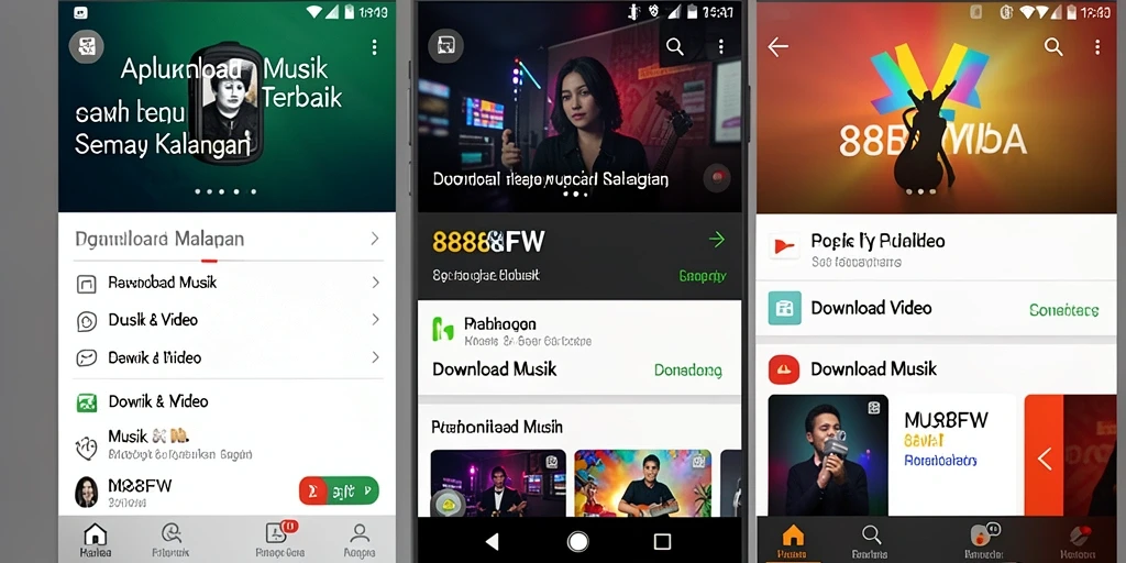 Tangkapan layar utama 888FW dengan antarmuka aplikasi Download Musik.