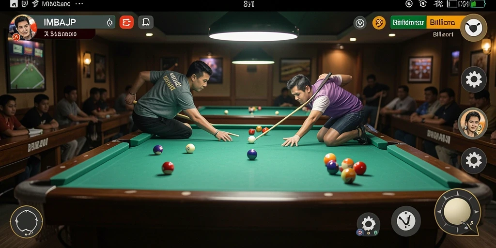Tampilan antarmuka menarik dari game Billiard IMBAJP.