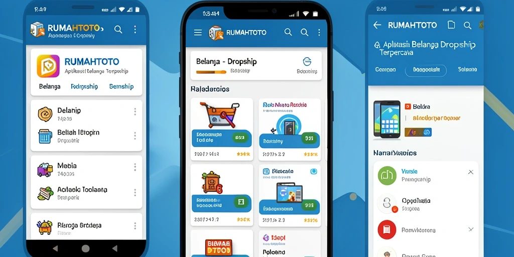 Antarmuka aplikasi RUMAHTOTO yang user-friendly untuk belanja Dropship.